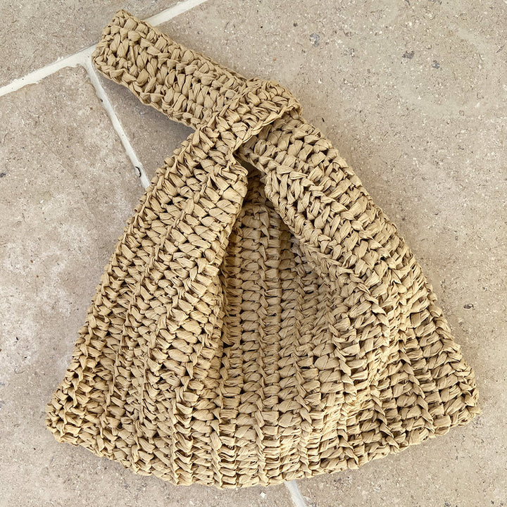 Knotentasche aus Raffia, gehäkelt - beige
