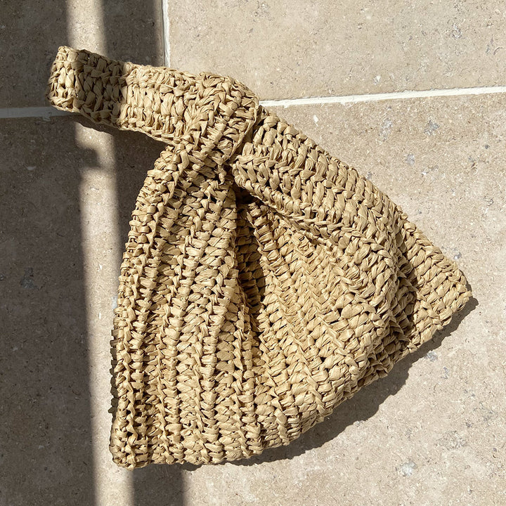 Knotentasche aus Raffia, gehäkelt - beige