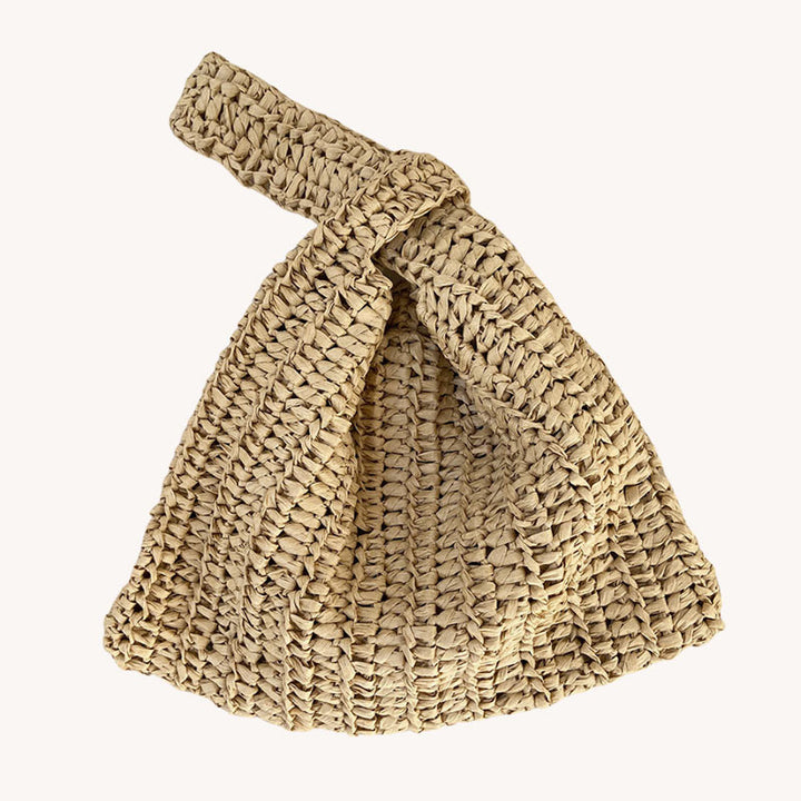 Knotentasche aus Raffia, gehäkelt - beige