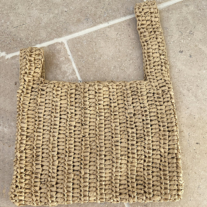 Knotentasche aus Raffia, gehäkelt - beige