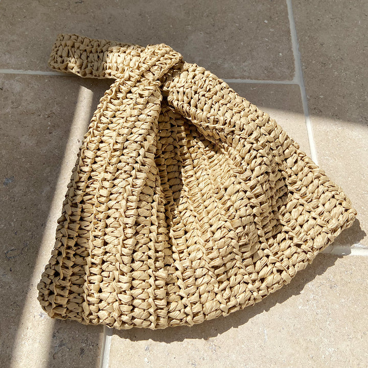 Knotentasche aus Raffia, gehäkelt - beige
