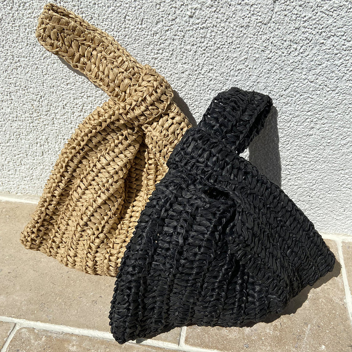 Knotentasche aus Raffia, gehäkelt - beige