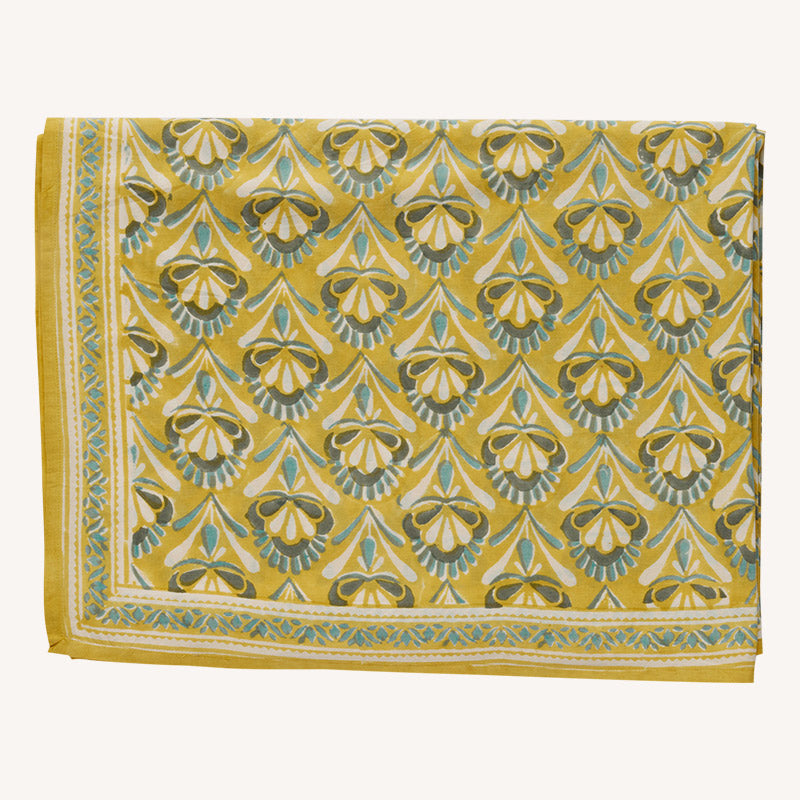 Tischtuch mit floralem Blockprint - 250 x 170 cm - Seventies Banane