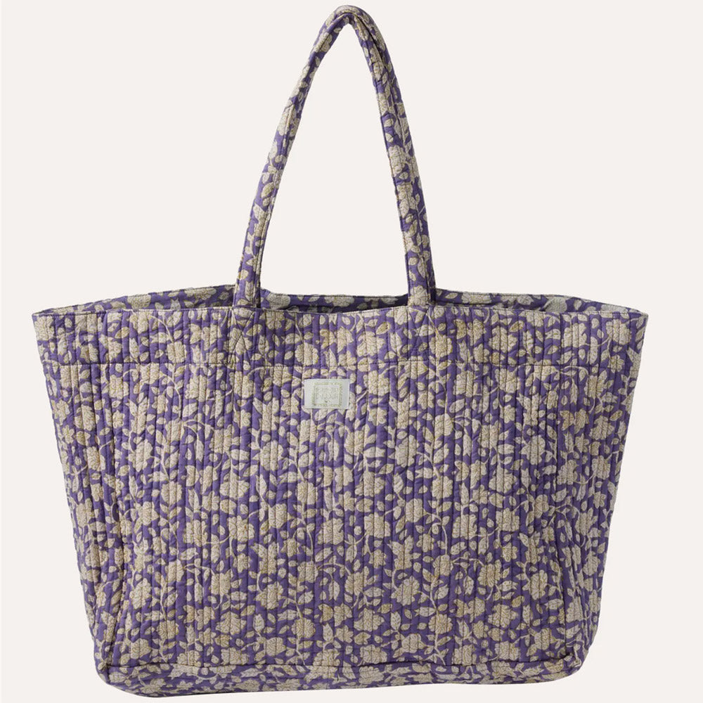 Große Tragetasche / Shopper mit Steppung und floralem Blockprint - 45 x 36 cm - Jaya Violine