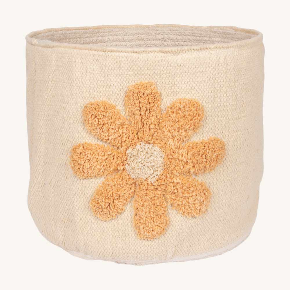 Aufbewahrungskorb aus Baumwolle mit getufteter Blume - natur / clay