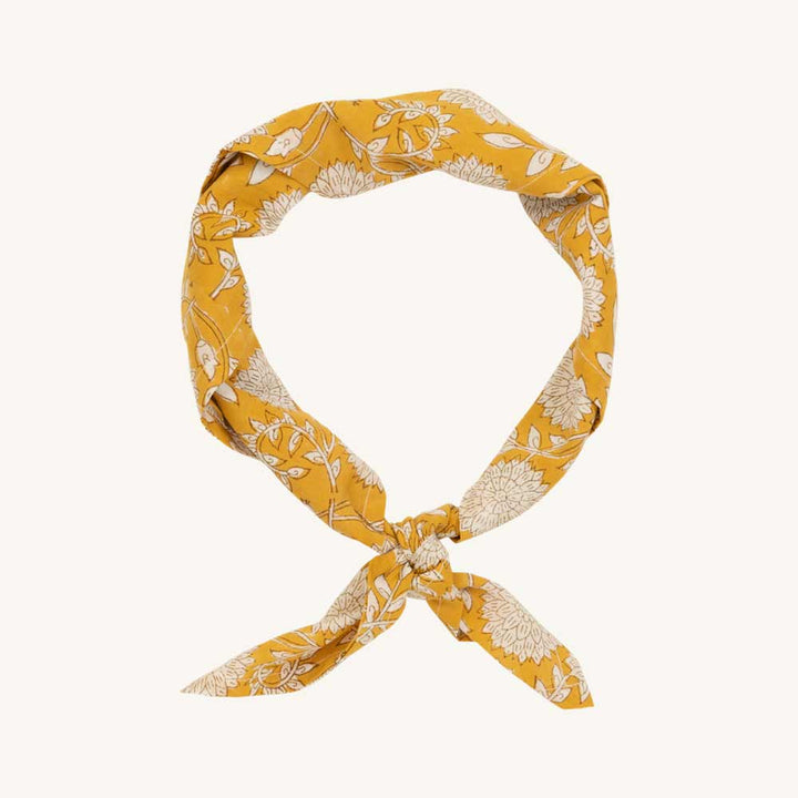 Bandana mit floralem Blockprint - 70 x 70 cm - mustard