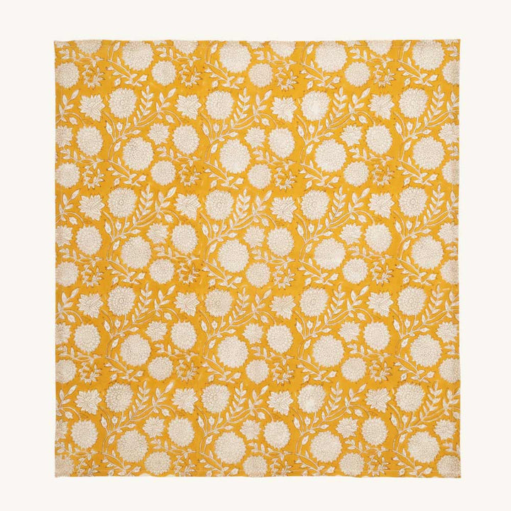 Bandana mit floralem Blockprint - 70 x 70 cm - mustard