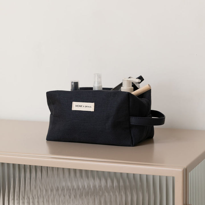 Kosmetiktasche aus Leinen - midnight blue