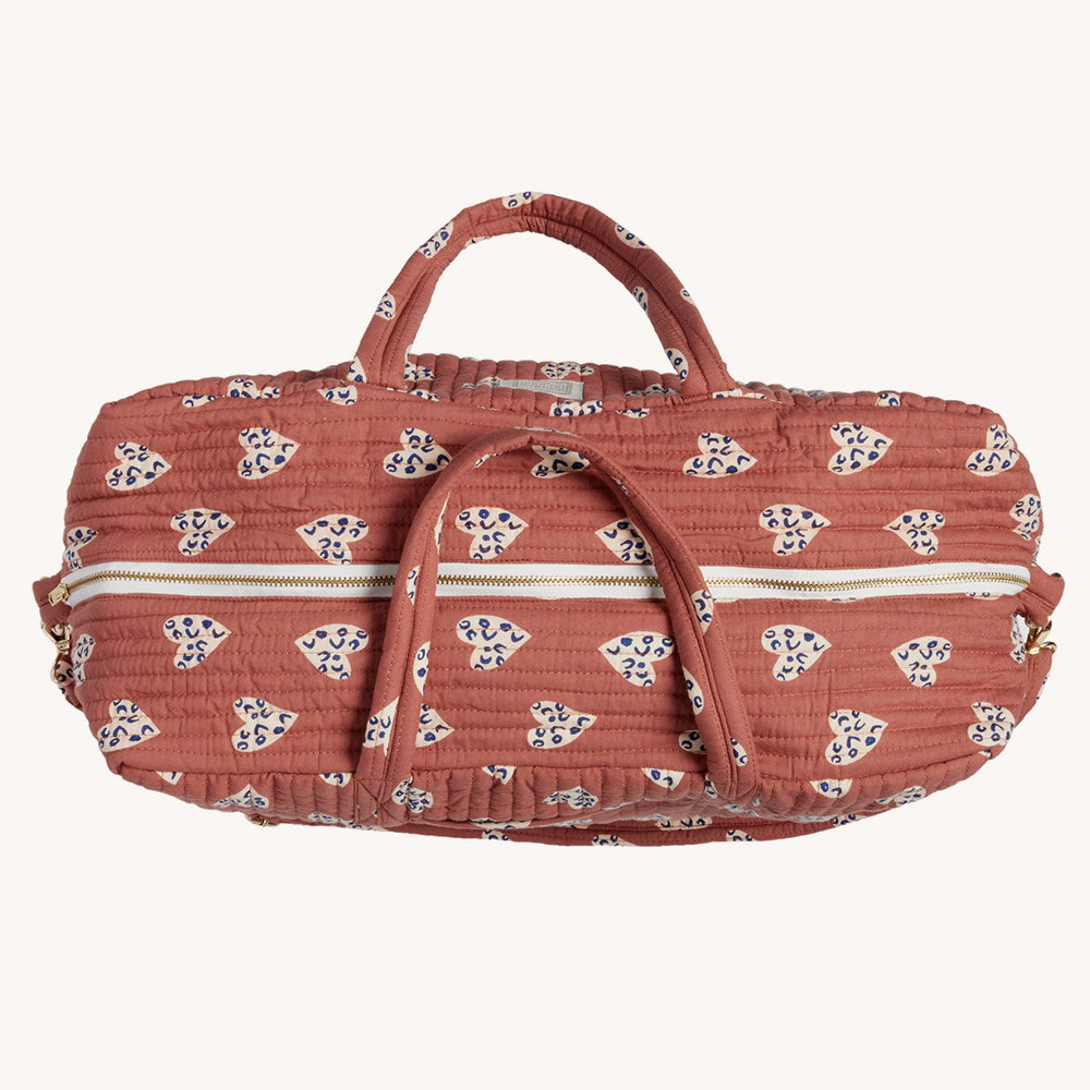 Weekender Bag mit Steppung und floralem Blockprint - 42 x 33 cm - Coeur Sauvage Terracotta