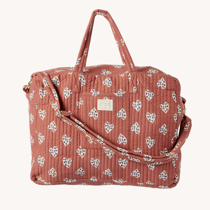 Weekender Bag mit Steppung und floralem Blockprint - 42 x 33 cm - Coeur Sauvage Terracotta