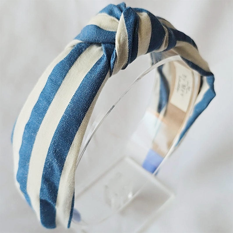 Haarreif mit Knoten - blaue Streifen