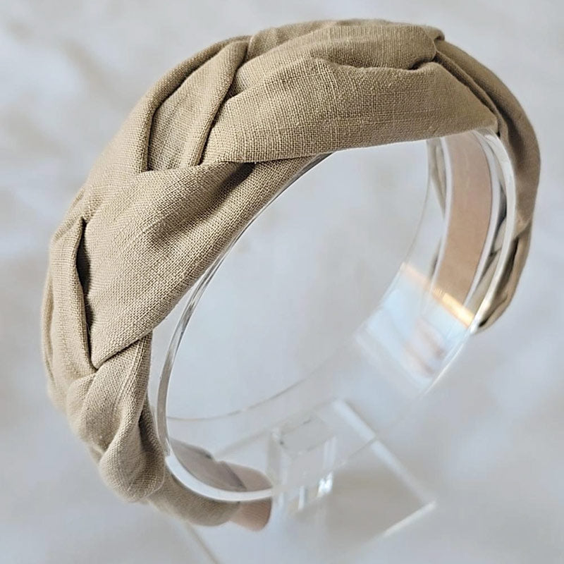 Haarreif aus Leinen, geflochten in der Farbe dark beige