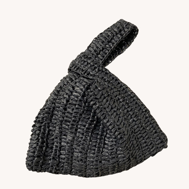 Knotentasche aus Raffia, gehäkelt - schwarz