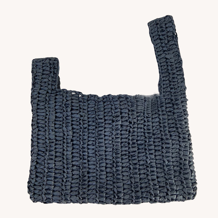 Knotentasche aus Raffia, gehäkelt - schwarz