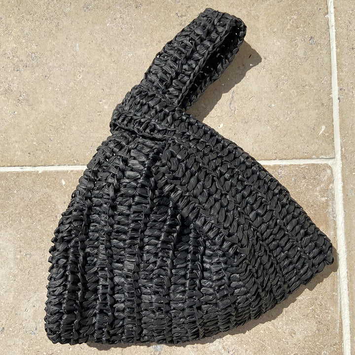 Knotentasche aus Raffia, gehäkelt - schwarz