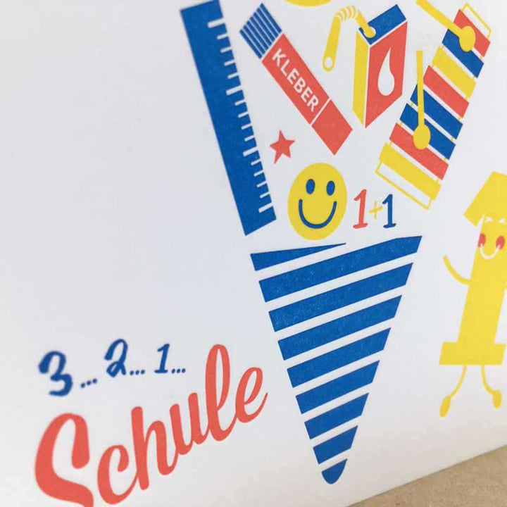 Von Muttern Letterpress - ‘1, 2, 3 SCHULE' - Klappkarte mit Umschlag