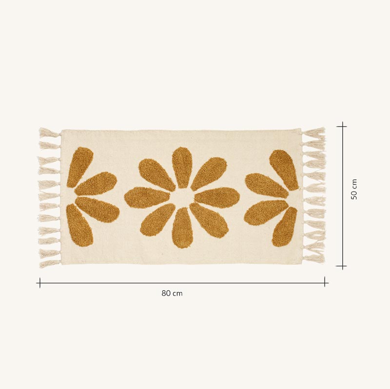 Teppich / Vorleger Daisies - 80 x 50 cm - natur / mustard