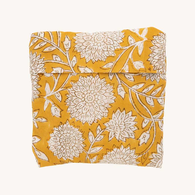 Stofftragetasche mit floralem Blockprint - 55 x 40 cm - mustard