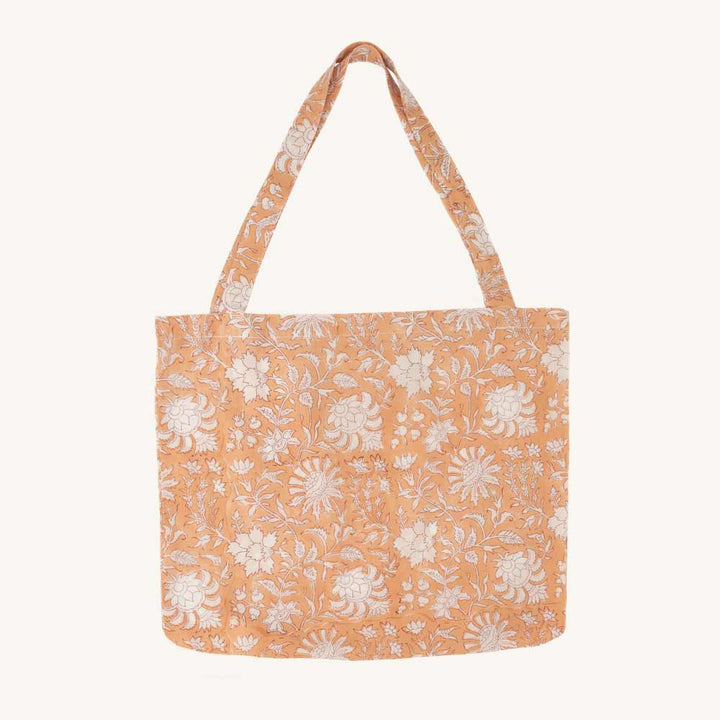 Stofftragetasche mit floralem Blockprint - 55 x 40 cm - blush