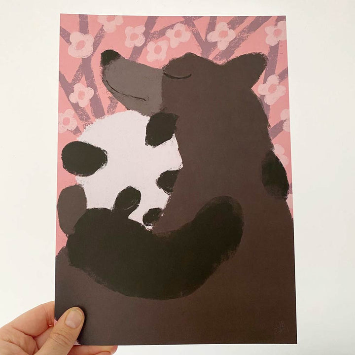 Bear Hug II - A4 Poster - Panda & Grizzly