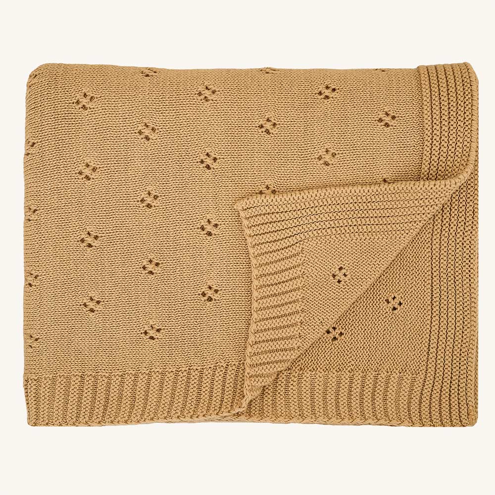 Strickdecke aus Bio-Baumwolle - Ocker- 100 x 80 cm