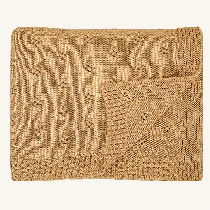 Strickdecke aus Bio-Baumwolle - Ocker- 100 x 80 cm