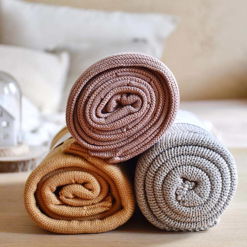 Strickdecke aus Bio-Baumwolle - Warm Stone - 100 x 80 cm