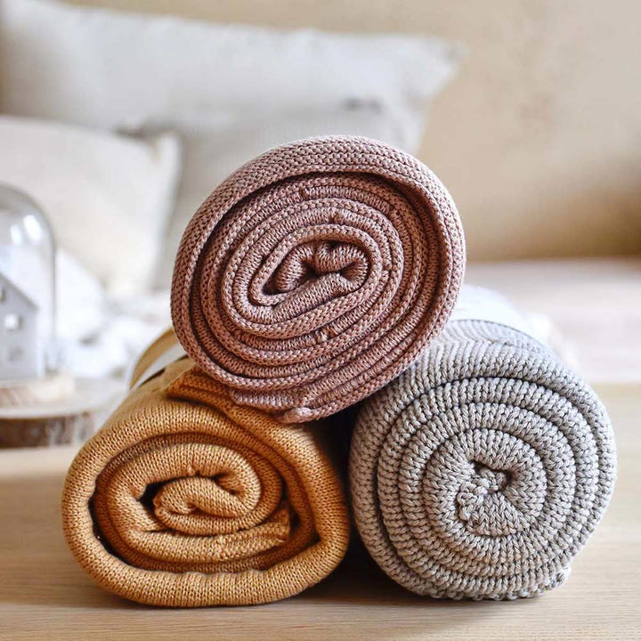 Strickdecke aus Bio-Baumwolle - Warm Stone - 100 x 80 cm
