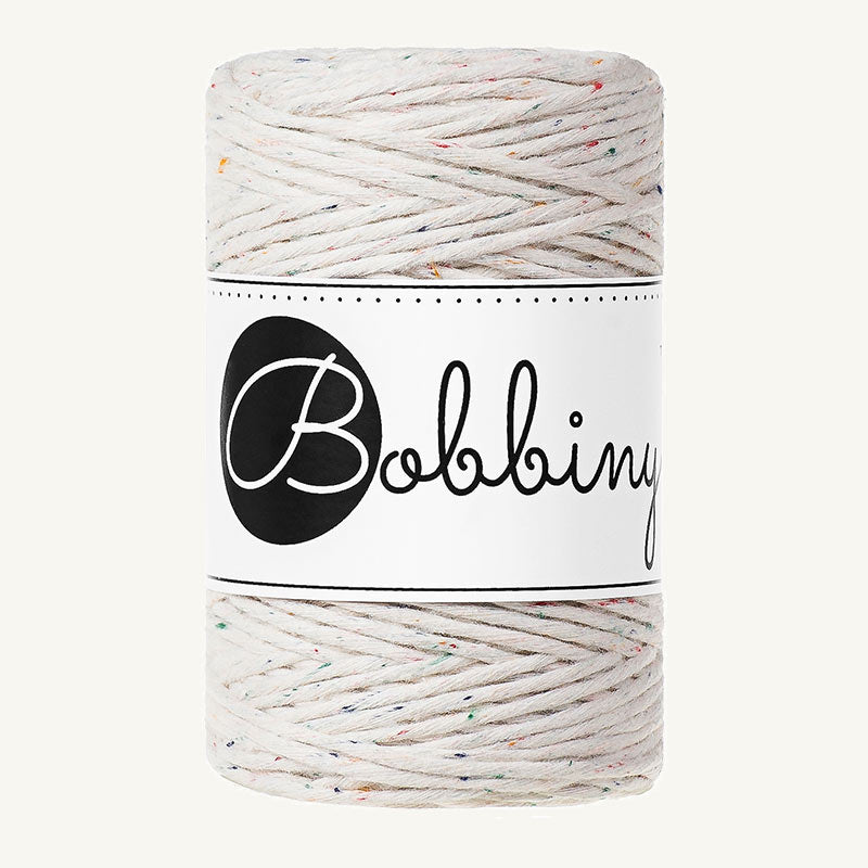 Bobbiny Makrameekordel - Baby 1.5mm - 100 Meter - Farbe Natur mit bunten Sprenkeln (Rainbow Dust)
