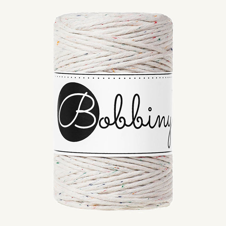 Bobbiny Makrameekordel - Baby 1.5mm - 100 Meter - Farbe Natur mit bunten Sprenkeln (Rainbow Dust)