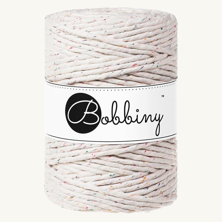 Bobbiny Makrameekordel - XXL 5mm - 100 Meter - Farbe natur mit Farbsprenkeln (Rainbow dust)