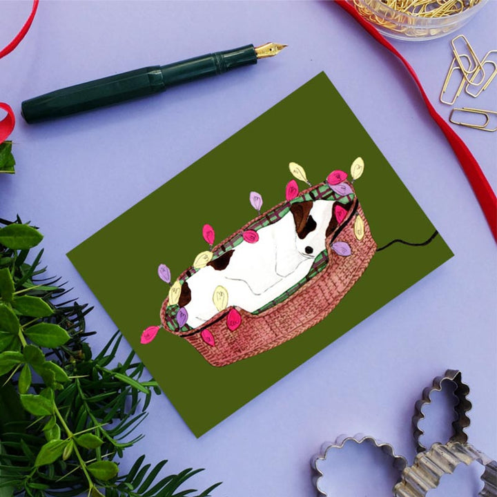 wonder of today - Postkarte - festliches Hundekörbchen