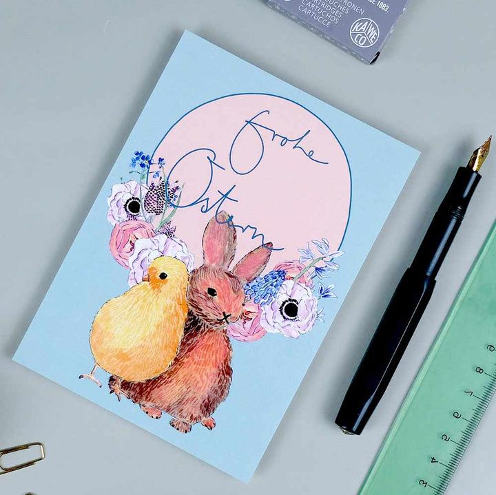 wonder of today - Postkarte - Frohe Ostern mit Küken und Hase