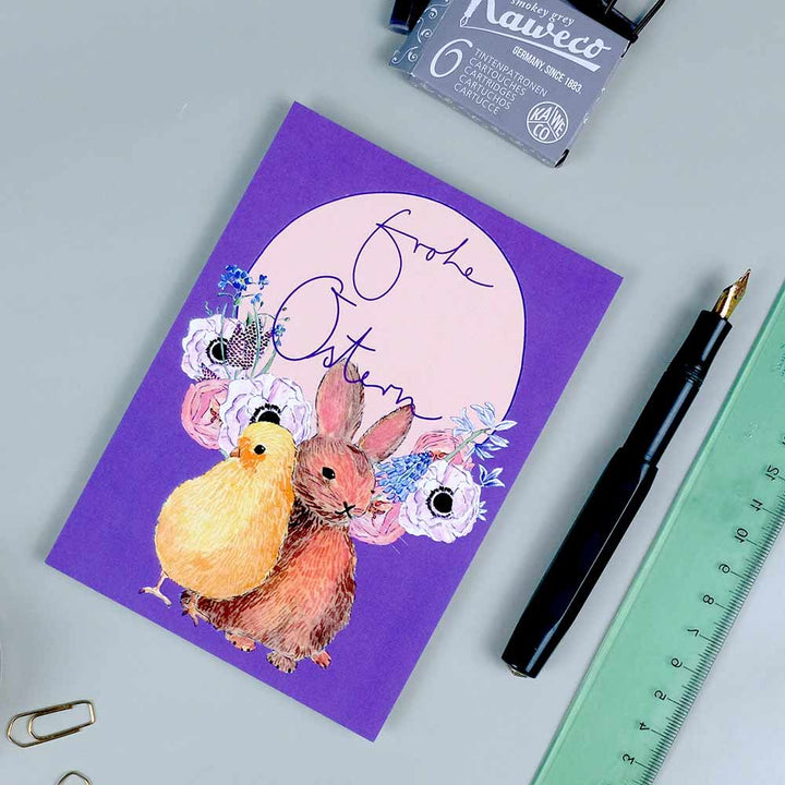 wonder of today - Postkarte - Frohe Ostern mit Küken und Hase